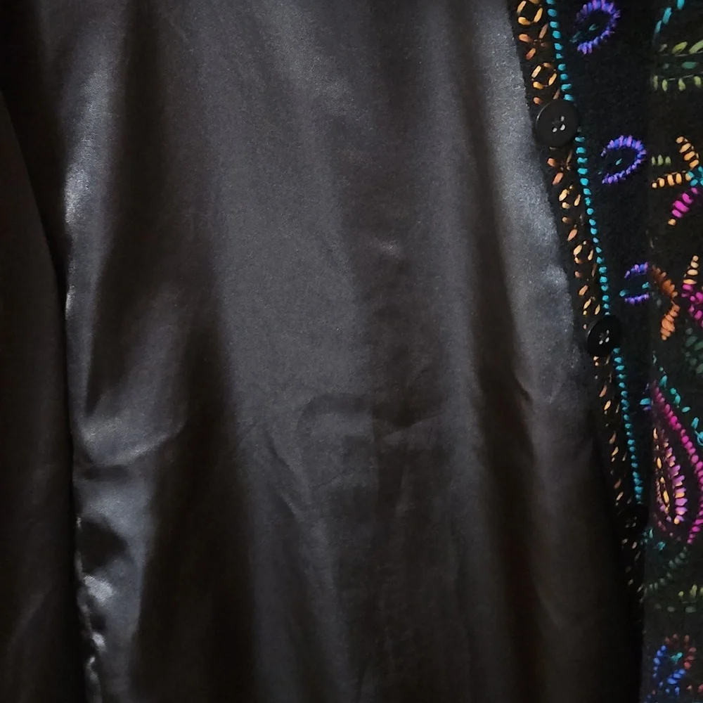 Linea By Louis Dell'Olio Black Wool Blend Long Coat Colorful Floral Sz 2X - Picture 5 of 8